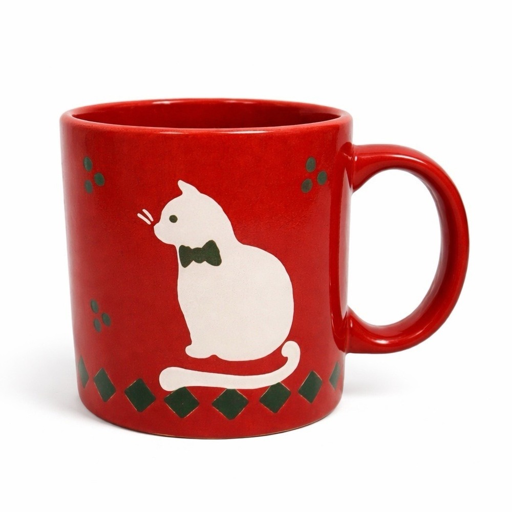 Waechtersbach Red Cat Mug White Kitty Bow Tie German Pottery Coffee Cup 12 oz